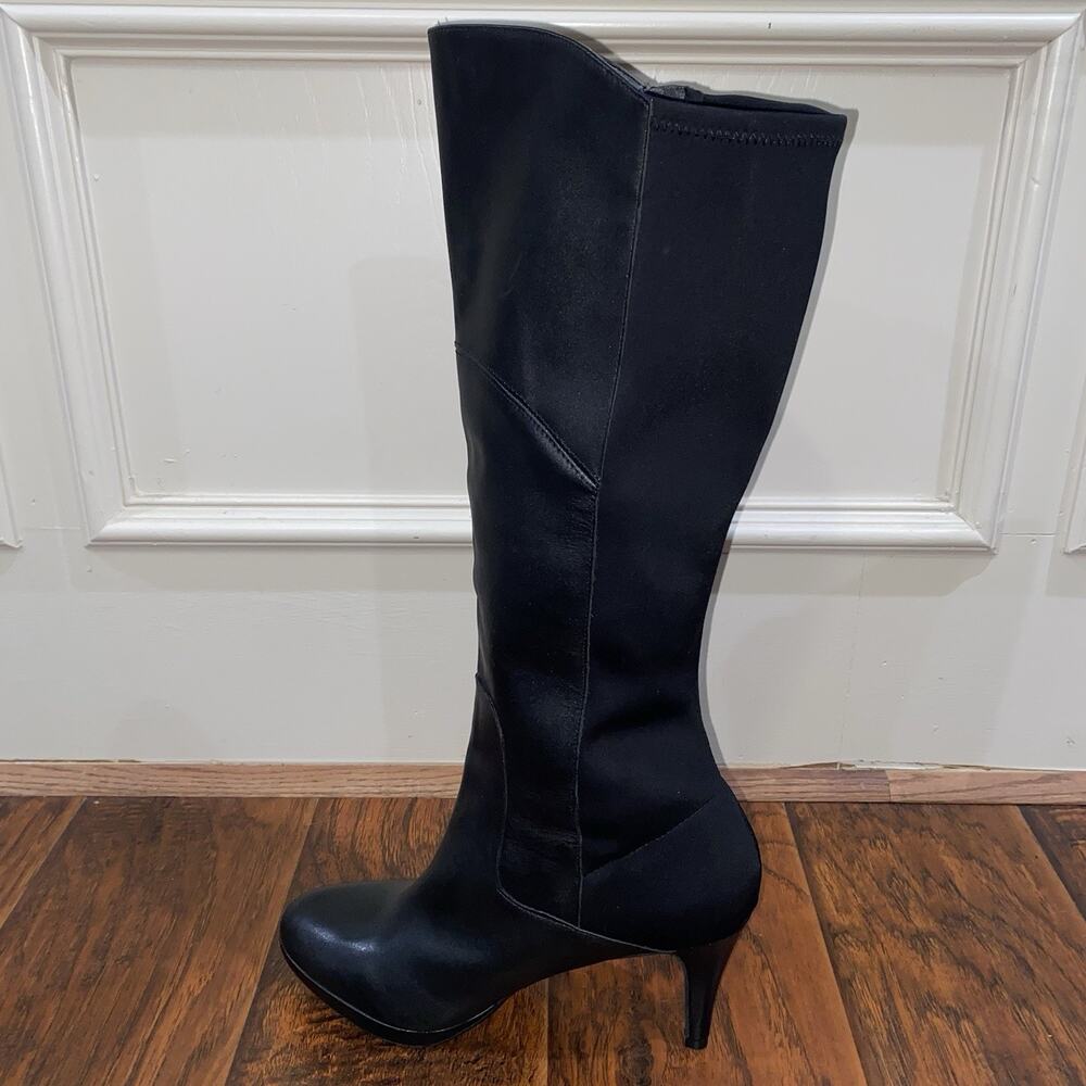 ADRIENNE VITTADINI Black Leather 9.5 Knee High Boots 3.5” Stiletto Full Zipper - Picture 9 of 13